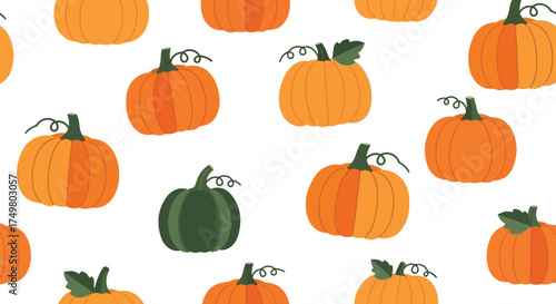 Seamless autumn pumpkin pattern festive fall harvest orange squash seasonal decorative textile design vector