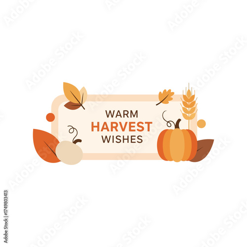 Autumn harvest banner warm wishes decorative elements pumpkin wheat leaves greeting card vector