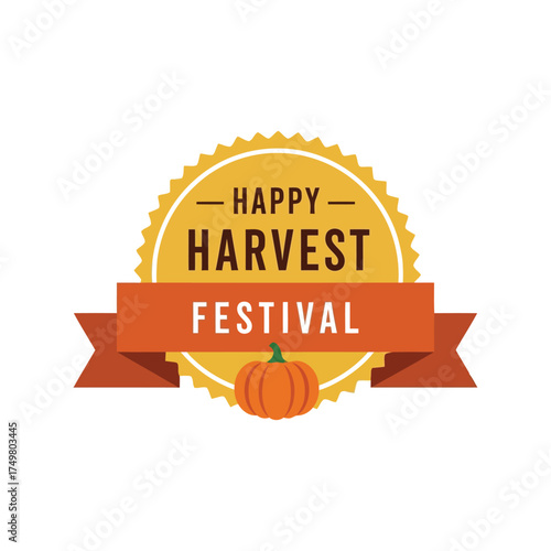 Happy harvest festival emblem autumn pumpkins seasonal celebration badge graphic design vector