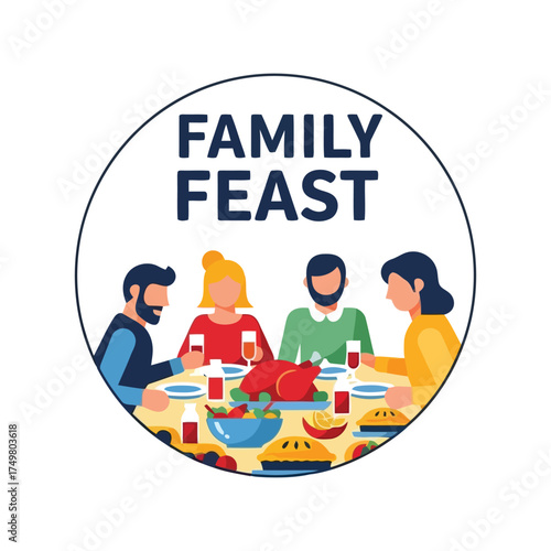 Happy family enjoying delicious food together around dinner table celebration meal gathering vector