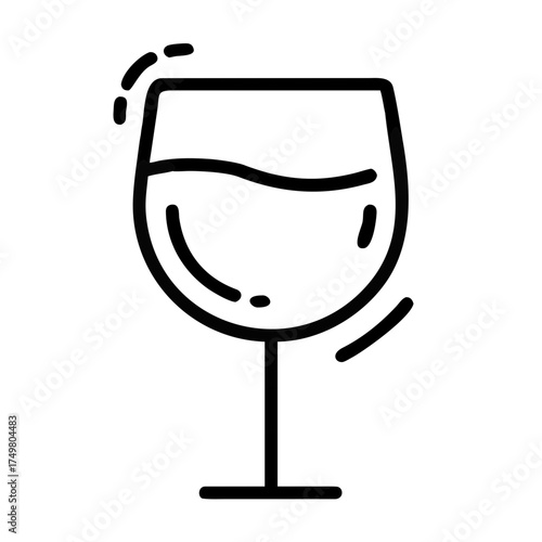 Wine glass with liquid line art design symbolizing wineries  