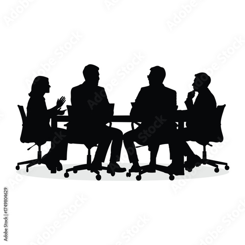 silhouette vector illustration discussing business and work at meeting table isolated white background