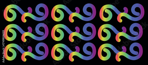 Curved Rainbow Lines in Motion: Abstract Gradient Spirals and Wavy Strokes on a Deep Vector Black Canvas