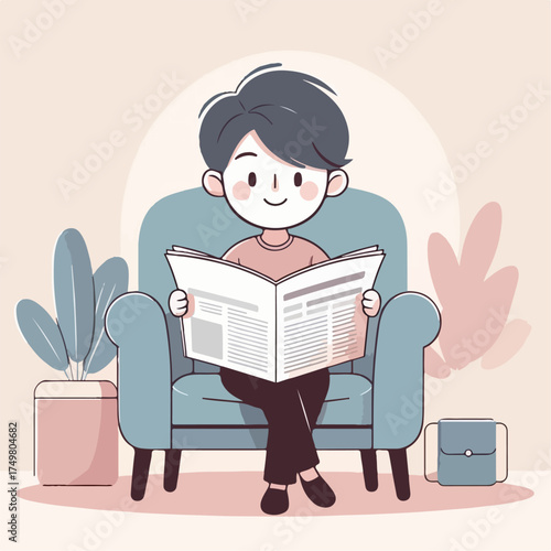 Illustration of a man reading a newspaper