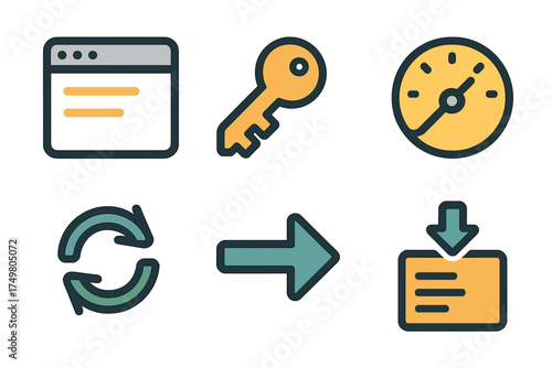Modern outline icons for application settings and user interface actions
