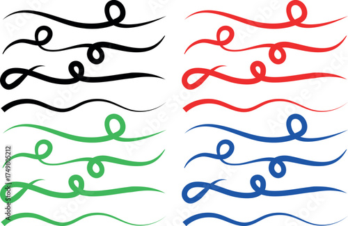 Energized Abstract Curves and Fluid Black, Red, Green, Blue Lines: Neon Spiral Elements Against a Deep Midnight Background 