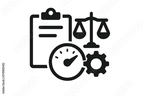 Business compliance performance measurement and legal balance concept icons