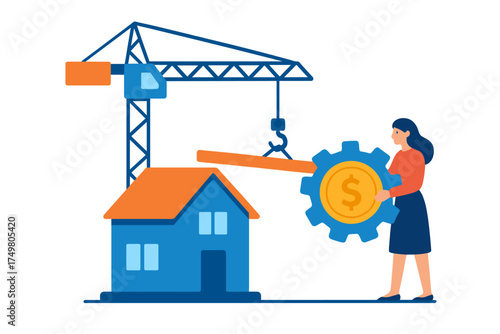 Female professional managing residential property development with financial tools