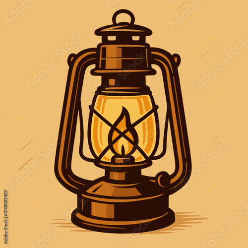 Vintage oil lantern glowing warmly on a textured background
