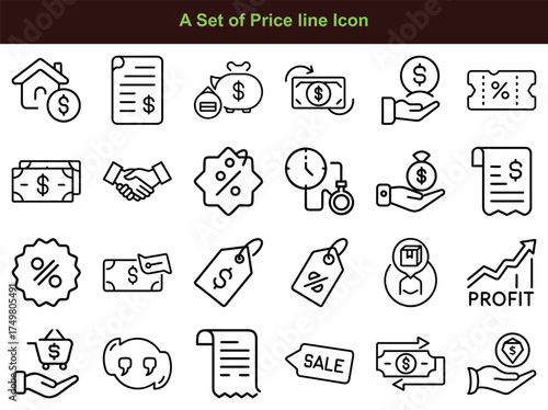 Price and Finance Line Icons Set money sale