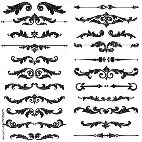 Ornate black flourishes and decorative elements in vintage style  