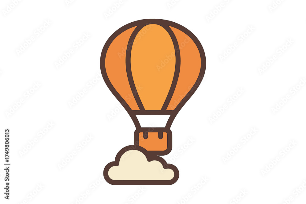 Obraz premium Bright orange hot air balloon flying high above a fluffy white cloud in the blue sky