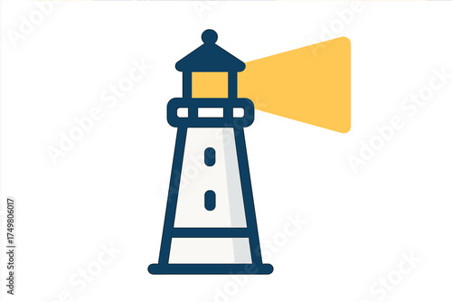 Coastal lighthouse tower emitting bright navigational light beam across the sea