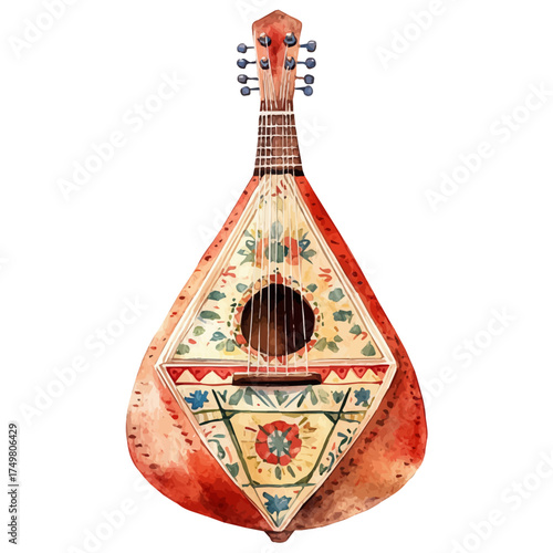 Balalaika, watercolor clipart vector, isolated on a white background.