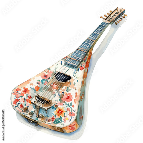 watercolor of Balalaika, vector, isolated on a white background.