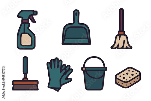Essential household cleaning equipment and supplies for sanitation and hygiene tasks