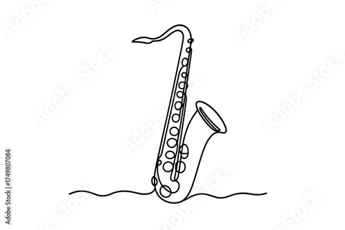 Continuous line drawing of a musical saxophone instrument used in jazz and classical music