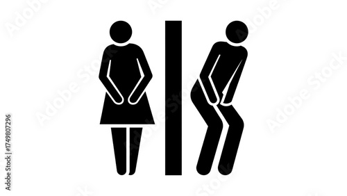 Man and Woman Needing Urgent Restroom Toilet Urination Icon