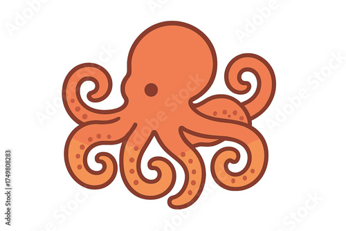Stylized orange octopus swimming with eight curled tentacles and suction cup details