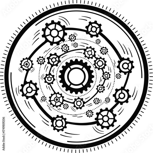 black and white gears mechanical design clip art preview