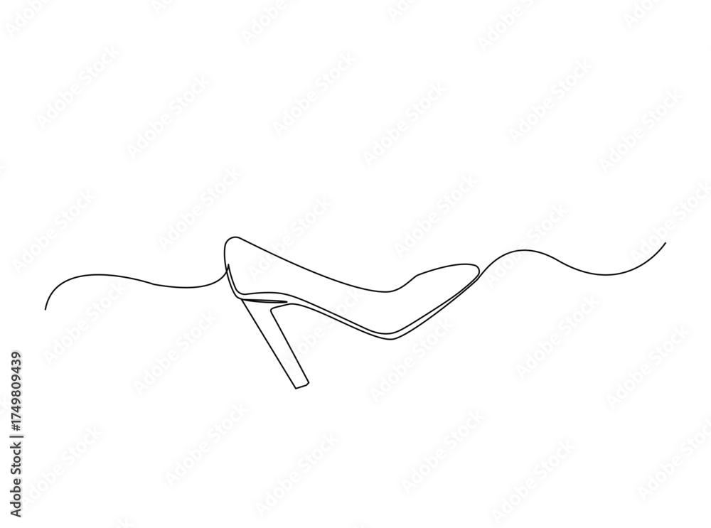 Obraz premium High heels in single outline illustration. Continuous line art drawing of woman High heels. Editable stroke.