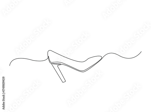 High heels in single outline illustration. Continuous line art drawing of woman High heels. Editable stroke.