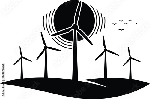 Wind Turbines on a Hill Silhouette - Renewable Energy

