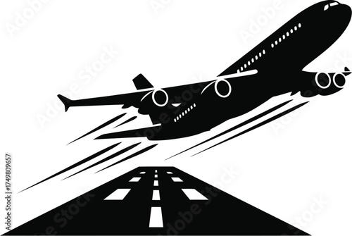 Airplane Taking Off from Runway Silhouette


