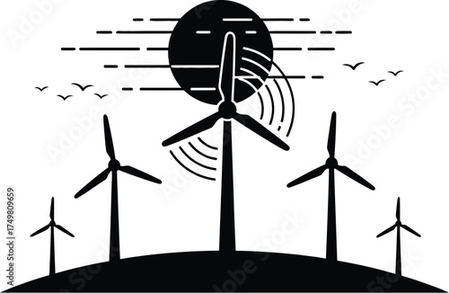 Wind Turbines on a Hill Silhouette - Renewable Energy

