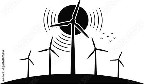 Wind Turbines on a Hill Silhouette - Renewable Energy

