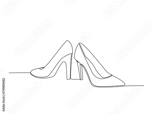 High heels in single outline illustration. Continuous line art drawing of woman High heels. Editable stroke.