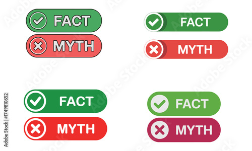 Fact and myth button icons in green and red design for information clarity  

