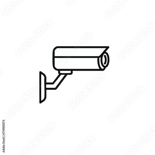 A clean, minimalist line art icon depicts a wall-mounted CCTV security camera, symbolizing modern surveillance, protection, and digital monitoring.