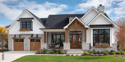 Modern luxury home architecture with large windows and attached garage ideal family residence