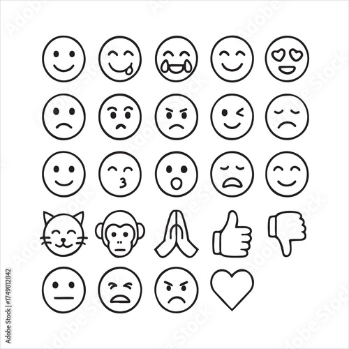 Emoticon faces outline.