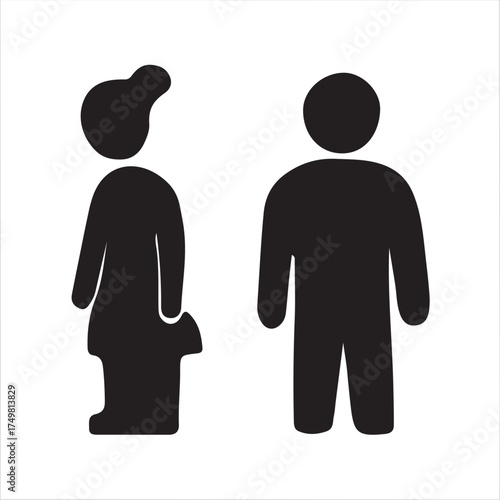 A simple black silhouette icon of a man and woman standing together, representing a couple, partnership, or relationship