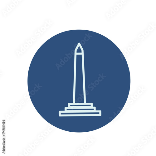 Line Art of Indonesia Monument on Blue Circle