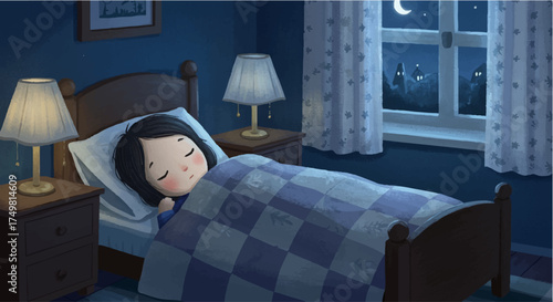 Peaceful child sleeping soundly in bed during a quiet night