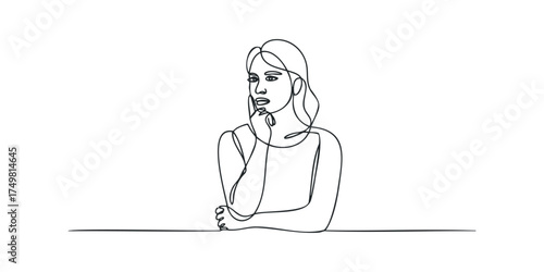 Pensive Woman contemplating with hand on chin