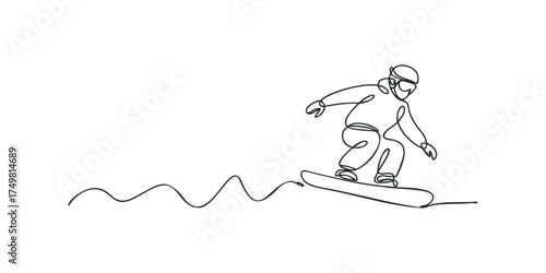 Person snowboarding downhill on a snowy slope