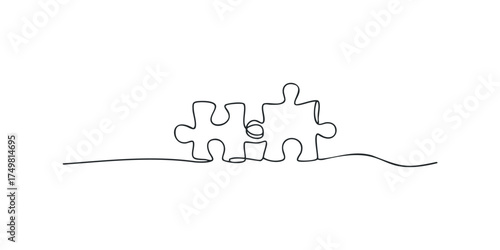 Two Puzzle Pieces Connected Line Drawing