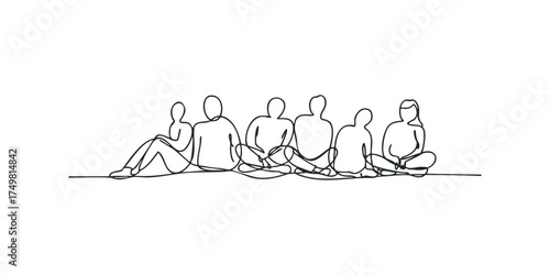 Abstract line art of diverse individuals seated together