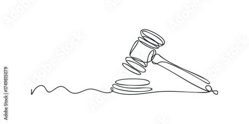 Single line drawing of a gavel on white