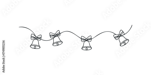 Continuous line drawing of bells with bows