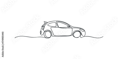 Continuous line drawing of a compact car in profile