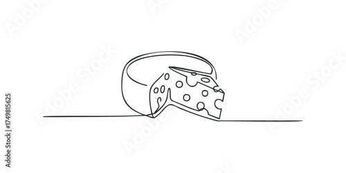 Single line drawing of Swiss cheese wedge