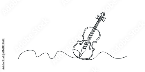 Continuous line drawing of a violin on a winding line