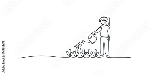 Person watering plants with a watering can