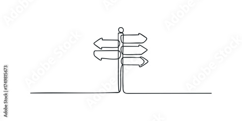 Signpost with multiple directional arrows on white background