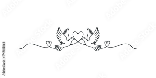 Two doves flying with a heart shape and loops